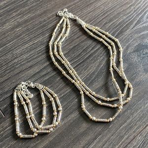 Brighton Matching Set (!!) Gold & Silver Triple Chain Necklace & Bracelet